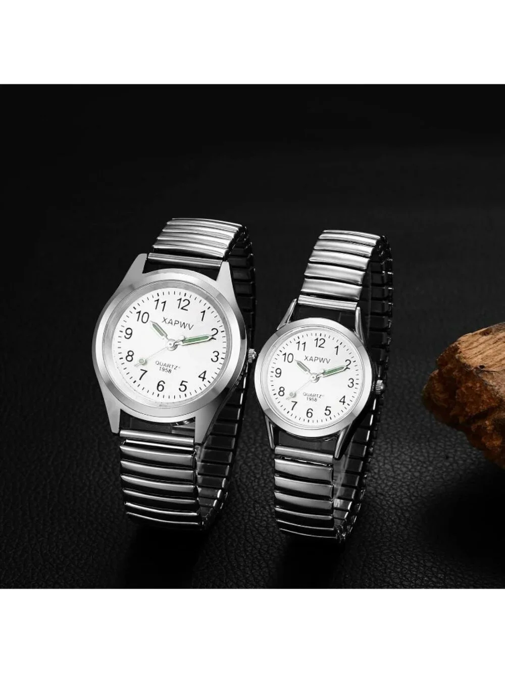 Women's Silver Stretch Band Couple Bangle Ultrathin Elastic Strap Wrist Watch